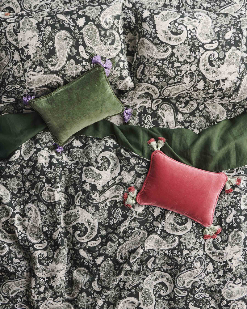 Paisley Green Linen Quilt Cover