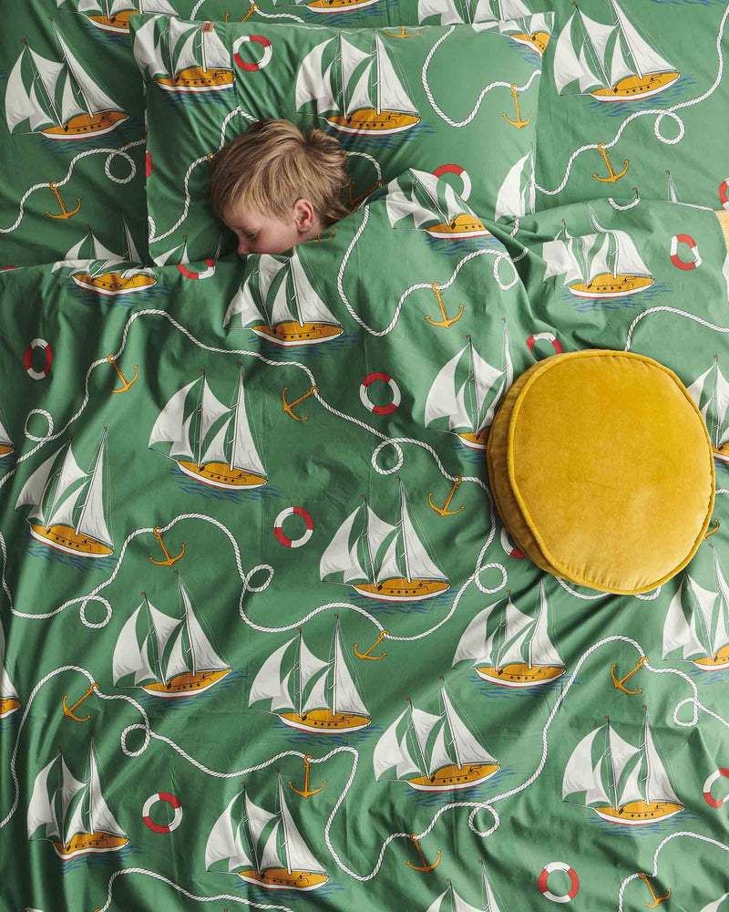 Hey Sailor Green Organic Cotton Baby Fitted Sheet