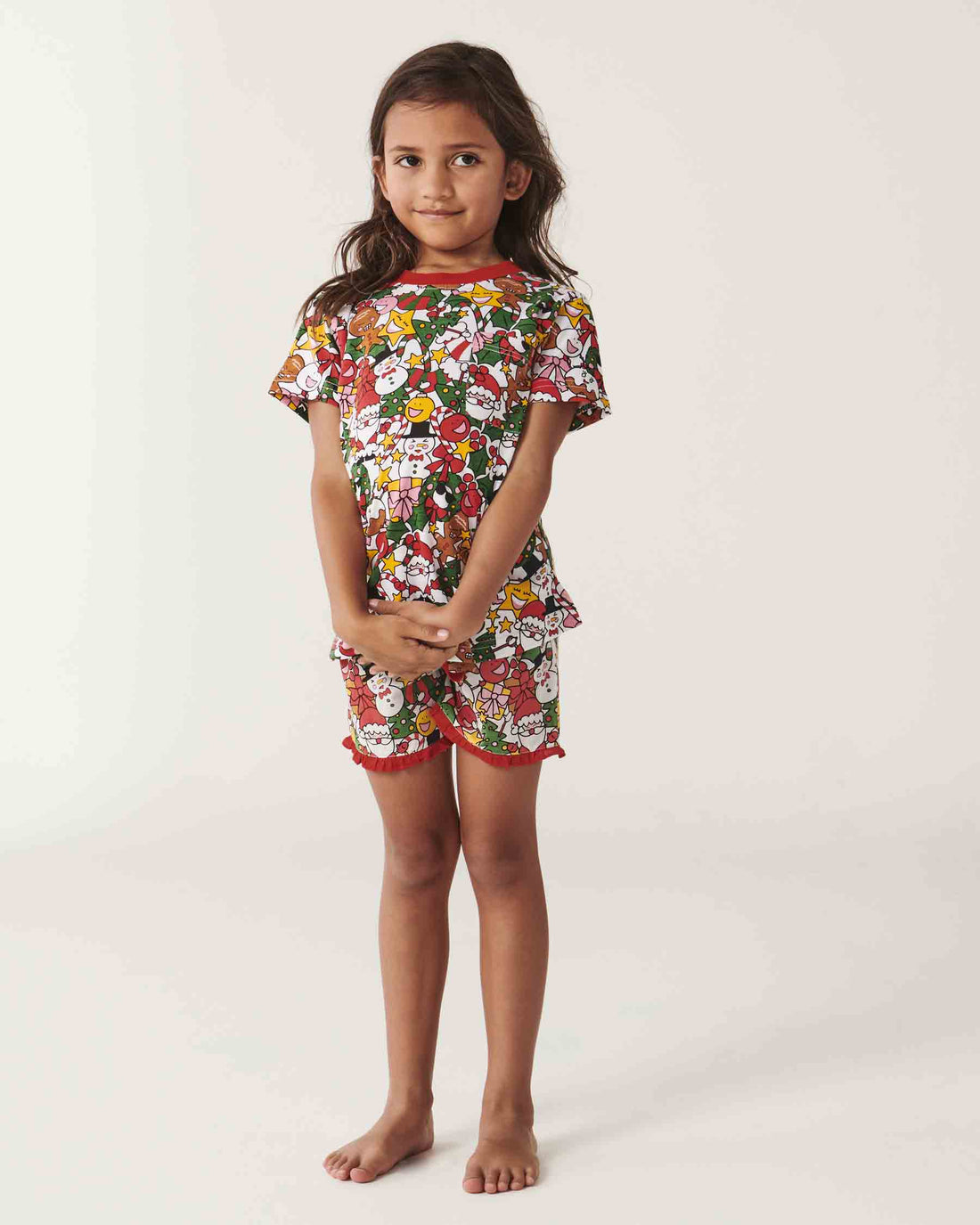 Christmas Party Organic Cotton Short Sleeve Tee & Frill Short Pyjama Set