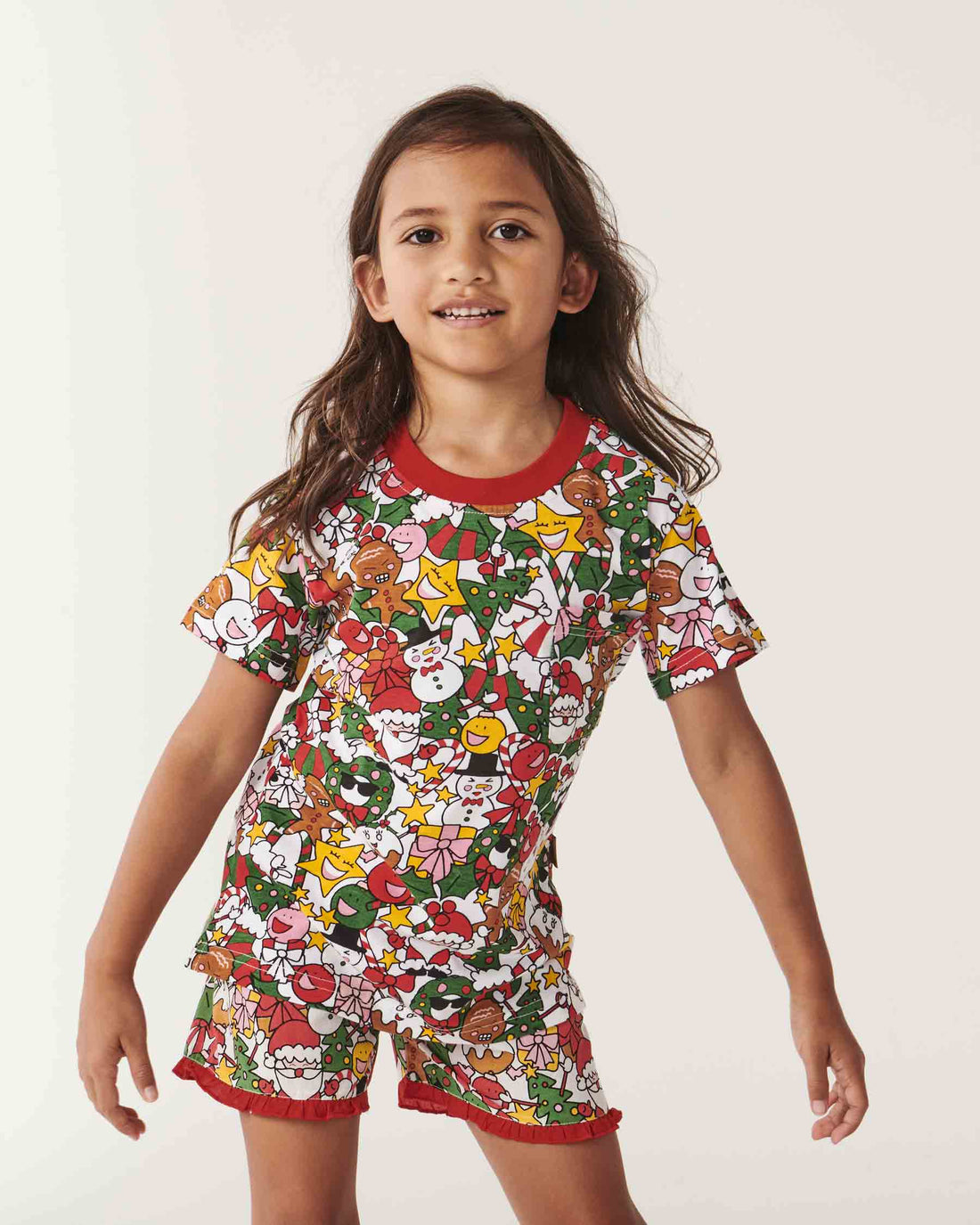 Christmas Party Organic Cotton Short Sleeve Tee & Frill Short Pyjama Set