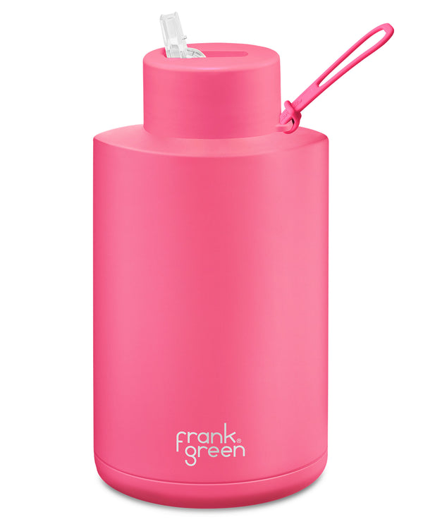 frank green Neon Pink Ceramic Reusable Bottle With Straw Lid - 68oz / 2000ml
