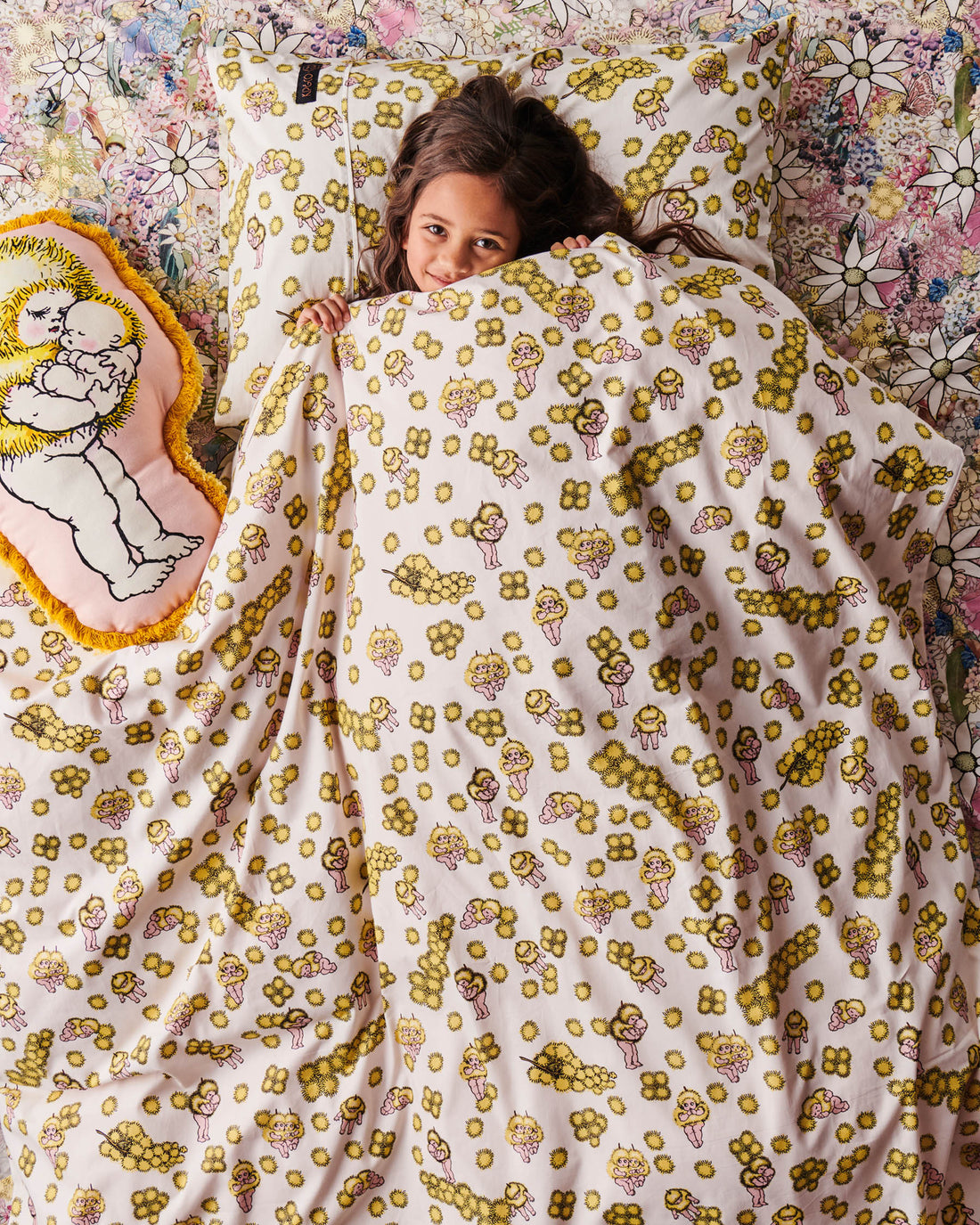 Kip&Co x May Gibbs Wattle Dance White Organic Cotton Quilt Cover